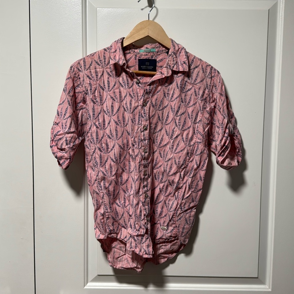 Scotch & Soda pink and blue patterned Cuban style shirt size small